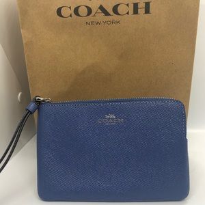 Coach Crossgrain Blue Leather Wristlet